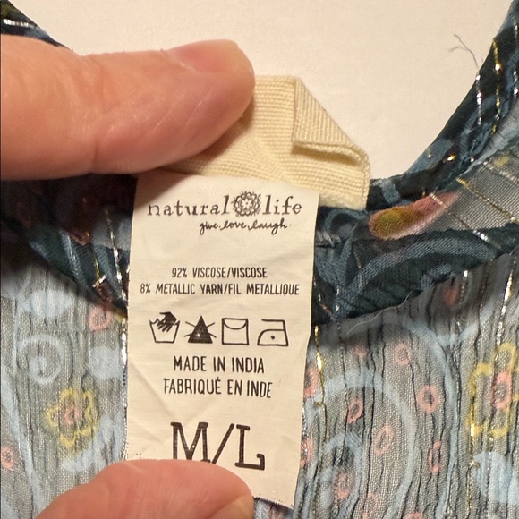 NATURAL LIFE Sheer Lace Tie up Blouse - Dark Blue Viscose with Metallic Yarn M/L - Picture 9 of 10